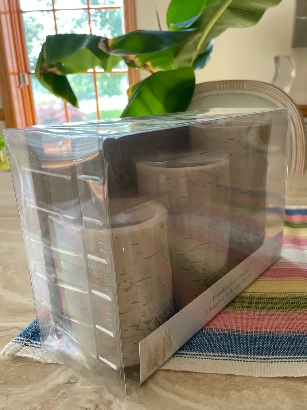 NEW IN BOX Set of 3 Birch-Style Flameless LED Pillar Candles with Timers